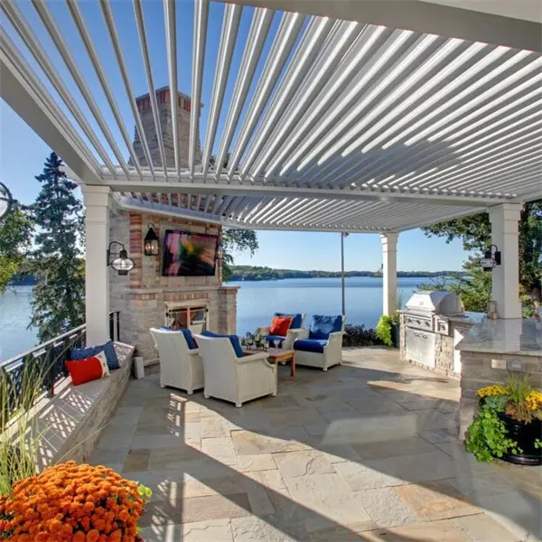 Customized Outdoor Motorized Waterproof Pergola Garden Louver Aluminum Roof Gazebo Pergola Summer Chemical Aluminium Support